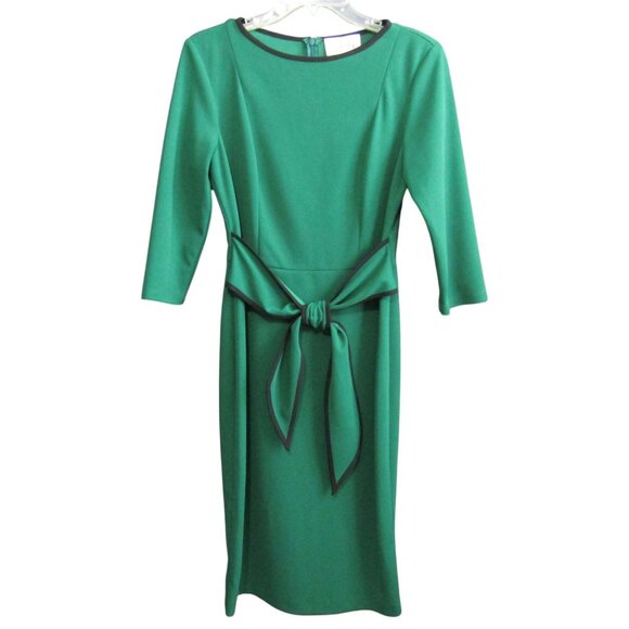 Joseph Ribkoff Green Contrast Trim Sheath Dress Womens Size 10 Tie Front 3/4 Slv - Picture 2 of 9